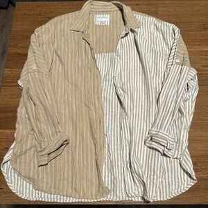American Eagle Outfitters Tan and Cream Striped Shirt
